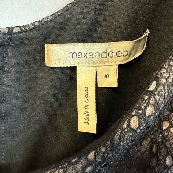 Max and Cleo Black Lace Panels Full Back Zip V-Neck Cocktail Dress 10 - Picture 2 of 6